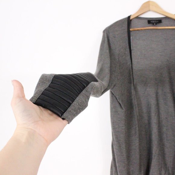 *Michael Studio Collection Grey Cardigan with Faux Leather Cuffs - Picture 5 of 6